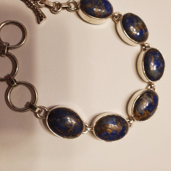 LAPIS  LAZULI  STERLING  SILVER  BRACELET - Picture 8 of 10